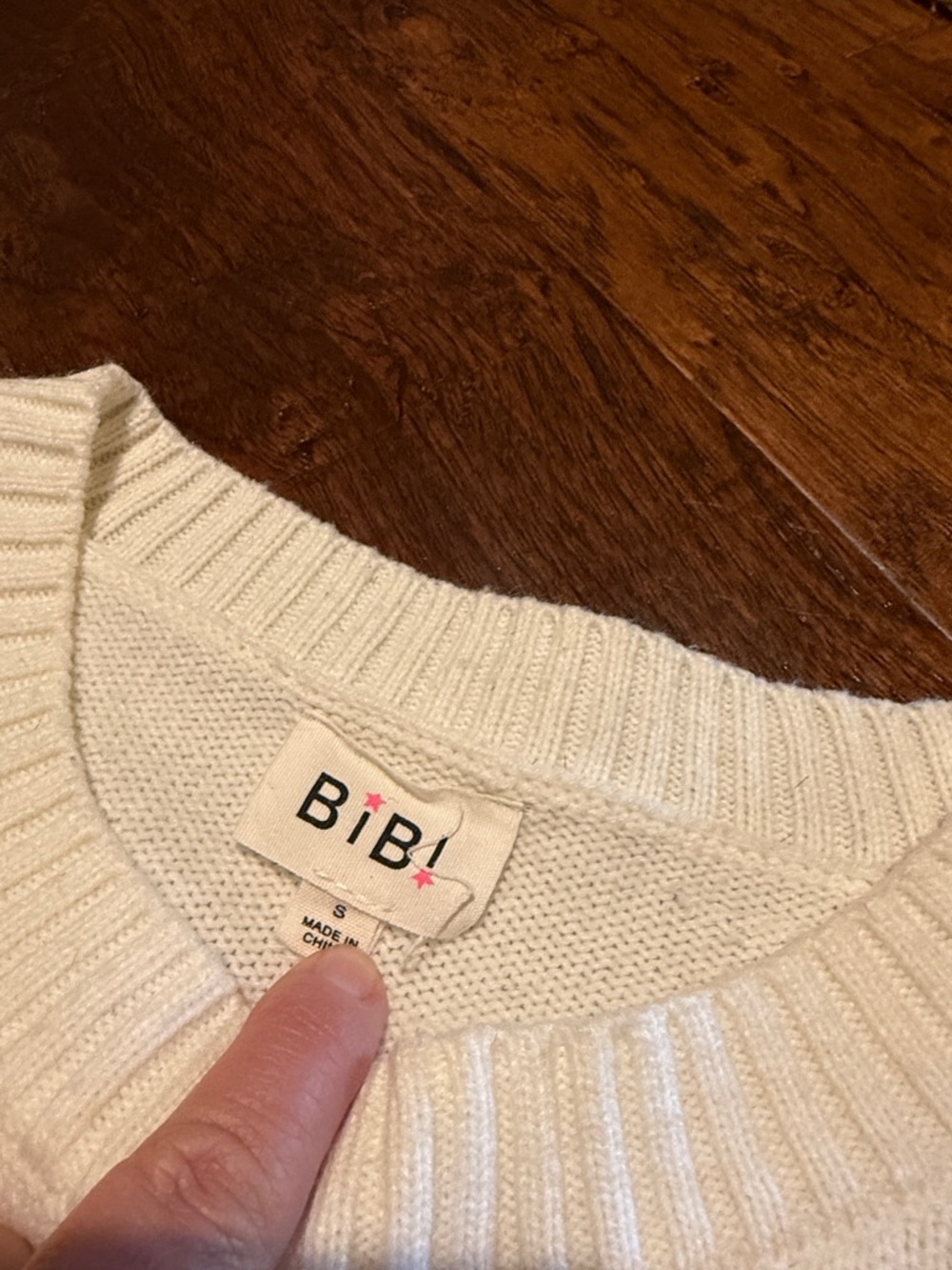 BiBi Cream Crewneck Sweater with Multicolor Stripe Accents - Picture 4 of 4